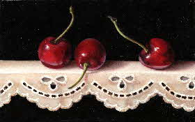 go to ....Still life - 3 cherries on lace